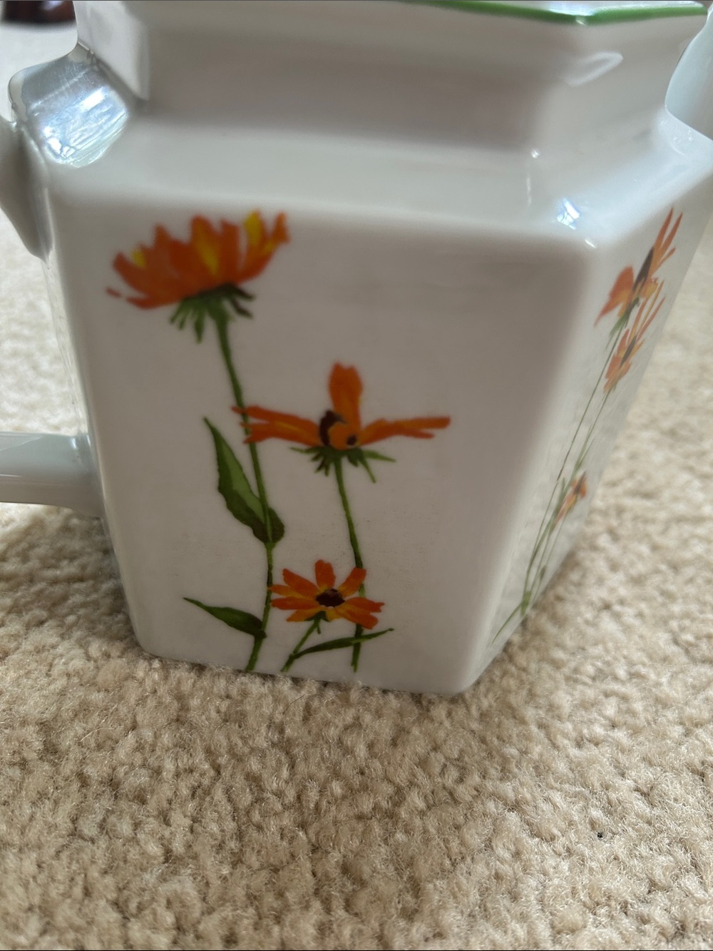 Vintage Toscany Collection White Ceramic Teapot with Orange Floral Design - Picture 3 of 9